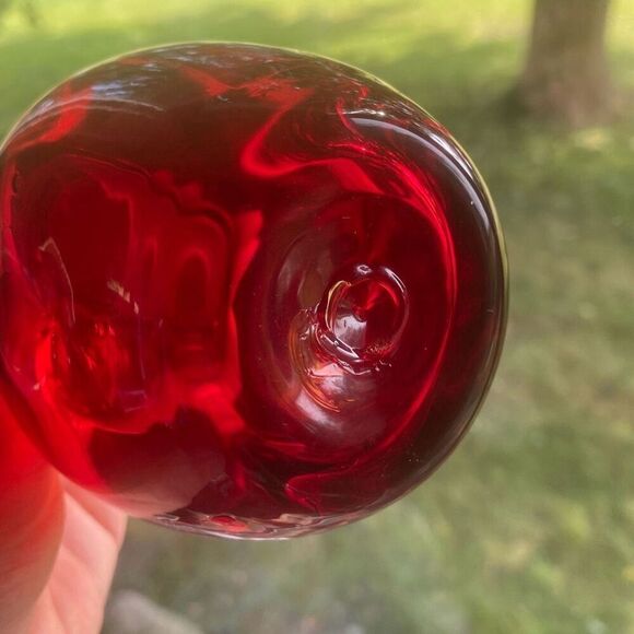 VINTAGE MCM RAINBOW GLASS RED PINCHED DECANTER NO STOPPER (BLENKO ERA) - Picture 5 of 12